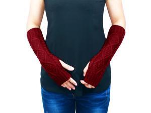Women's Aran Soft Acrylic Knit Fingerless Arm Warmer Gloves - Burgundy Women's Aran Soft Acrylic Knit Fingerless Arm Warmer Gloves - Burgundy