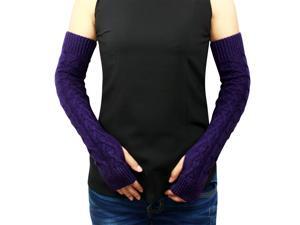 Women's Arch Cable Soft Acrylic Knit Fingerless Long Arm Warmer Gloves - Purple Women's Arch Cable Soft Acrylic Knit Fingerless Long Arm Warmer Gloves - Purple