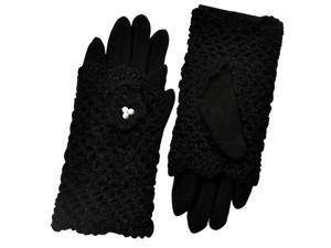 Dahlia Two in One Pearl Flower Crochet Hand Warmer Gloves - Black Dahlia Two in One Pearl Flower Crochet Hand Warmer Gloves - Black