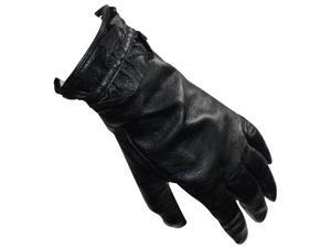 Women's Ruffled Edge Soft Lining Leather Gloves - Black Women's Ruffled Edge Soft Lining Leather Gloves - Black