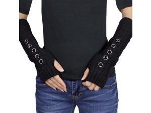Dahlia Women's Five Faceted Button Soft Acrylic Ribbed Knit Fingerless Arm Warmer Glove - Black Dahlia Women's Five Faceted Button Soft Acrylic Ribbed Knit Fingerless Arm Warmer Glove - Black