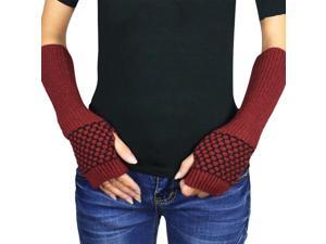Women's Honeycomb Pattern Soft Acrylic Fingerless Arm Warmer Gloves - Red Women's Honeycomb Pattern Soft Acrylic Fingerless Arm Warmer Gloves - Red