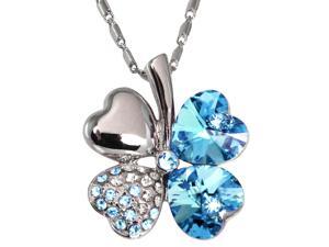 18k Gold Plated Swarovski Crystal Heart Shaped Four Leaf Clover Pendant Necklace (Aquamarine Blue) 18k Gold Plated Swarovski Crystal Heart Shaped Four Leaf Clover Pendant Necklace (Aquamarine Blue)