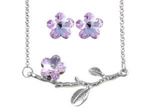 Spring Bloom Cherry Blossom Shaped Swarovski Elements Crystal Rhodium Plated Necklace and Earrings Set - Amethyst Purple Spring Bloom Cherry Blossom Shaped Swarovski Elements Crystal Rhodium Plated Necklace and Earrings Set - Amethyst Purple
