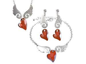 Cupid Swarovski Elements Heart Shaped Crystal Sparkling Wing Rhodium Plated Necklace Earrings and Bracelet Set - Garnet Red Cupid Swarovski Elements Heart Shaped Crystal Sparkling Wing Rhodium Plated Necklace Earrings and Bracelet Set - Garnet Red