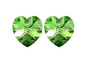 Crystal Heart Swarovski Elements Heart Shaped Crystal Rhodium Plated Stud Earrings - Peridot Green Crystal Heart Swarovski Elements Heart Shaped Crystal Rhodium Plated Stud Earrings - Peridot Green