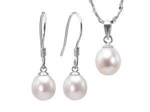 Pearl Essence 7-8mm Drop Silver Pendant Necklace & Earrings Set, White (18") Pearl Essence 7-8mm Drop Silver Pendant Necklace & Earrings Set, White (18")