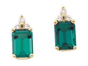 14K Yellow Gold Chatham Created Emerald And Diamond Earrings 14K Yellow Gold Chatham Created Emerald And Diamond Earrings