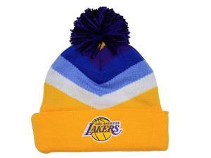 Los Angeles Lakers Mitchell & Ness V Stripe Vintage Logo Knit Hat with Pom Los Angeles Lakers Mitchell & Ness V Stripe Vintage Logo Knit Hat with Pom