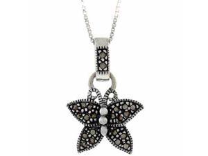 Sterling Silver Genuine Marcasite Stone Butterfly Pendant Sterling Silver Genuine Marcasite Stone Butterfly Pendant