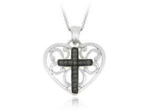 Sterling Silver Black Diamond Accent Heart W/ Cross Pendant Sterling Silver Black Diamond Accent Heart W/ Cross Pendant