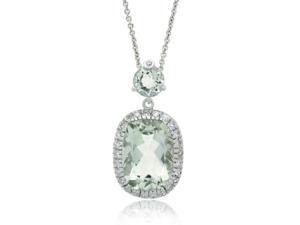 Sterling Silver 8.0ct. TGW Green Amethyst & CZ Rectangular Pendant Sterling Silver 8.0ct. TGW Green Amethyst & CZ Rectangular Pendant