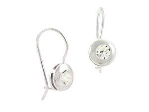 Sterling Silver Bezel Set Simulated Diamond cz Stone Round Fish Hook Earrings Sterling Silver Bezel Set Simulated Diamond cz Stone Round Fish Hook Earrings