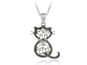 Sterling Silver Black Diamond Accent Filigree Cat Pendant Sterling Silver Black Diamond Accent Filigree Cat Pendant