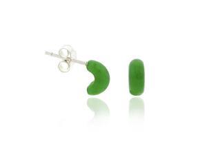 Retro Sterling Silver .925 Green Half Hoop Mini Small Kid Stud Earrings Retro Sterling Silver .925 Green Half Hoop Mini Small Kid Stud Earrings