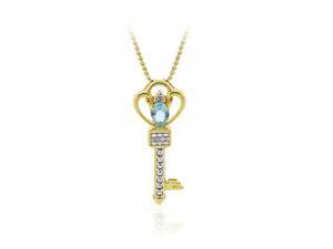 18K Gold over Silver Designer Blue Topaz & Diamond Accent Crown Key Slide Pendan 18K Gold over Silver Designer Blue Topaz & Diamond Accent Crown Key Slide Pendan