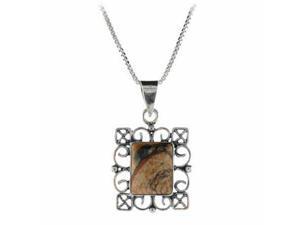 Genuine Picture Jasper Stone Sterling Silver Filigree Rectangle Pendant Genuine Picture Jasper Stone Sterling Silver Filigree Rectangle Pendant