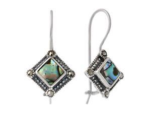 Sterling Silver Marcasite & Abalone Diamond Shaped Earrings Sterling Silver Marcasite & Abalone Diamond Shaped Earrings