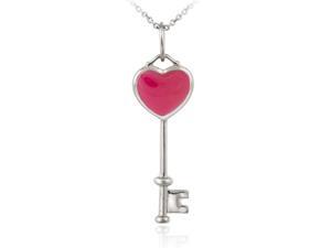 Sterling Silver Designer Inspired Pink Enamel Key Pendant Sterling Silver Designer Inspired Pink Enamel Key Pendant
