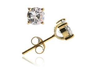 18K Gold Over Sterling Silver CZ 6mm Round Stud Earrings 18K Gold Over Sterling Silver CZ 6mm Round Stud Earrings