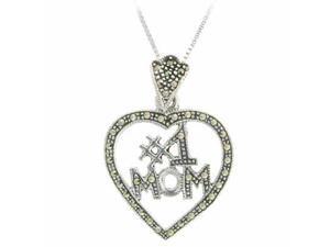 Sterling Silver Marcasite #1 MOM Open Heart Pendant Sterling Silver Marcasite #1 MOM Open Heart Pendant