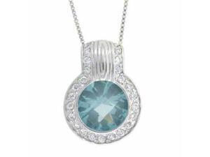 Sterling Silver round Simulated Aquamarine CZ and Simulated Diamond CZ Pendant Sterling Silver round Simulated Aquamarine CZ and Simulated Diamond CZ Pendant