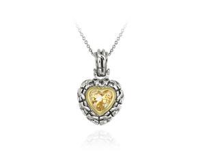 Sterling Silver Two Tone Designer Inspired Champagne CZ Heart Pendant w/ Braided Sterling Silver Two Tone Designer Inspired Champagne CZ Heart Pendant w/ Braided
