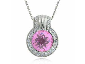 Sterling Silver Pink Cubic Zirconia and Simulated Diamond CZ round Pendant Sterling Silver Pink Cubic Zirconia and Simulated Diamond CZ round Pendant