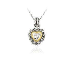 Sterling Silver Two Tone Designer Inspired CZ Heart Pendant w/ Braided Border Sterling Silver Two Tone Designer Inspired CZ Heart Pendant w/ Braided Border