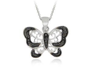 Sterling Silver Black Diamond Accent Butterfly Pendant Sterling Silver Black Diamond Accent Butterfly Pendant