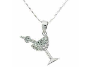 Sterling Silver Simulated Diamond cz Martini Glass Pendant Sterling Silver Simulated Diamond cz Martini Glass Pendant