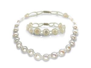 Flat Coin Freshwater Pearl and Seed Bead Set, Necklace and Bracelet Flat Coin Freshwater Pearl and Seed Bead Set, Necklace and Bracelet