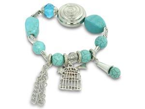 Turquoise and Silver Tone Beaded Crystal Elastic Charm Bracelet Turquoise and Silver Tone Beaded Crystal Elastic Charm Bracelet
