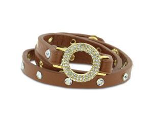 Skinny Brown Leather Gold-Tone and Rhinestone Triple Wrap Bracelet. Skinny Brown Leather Gold-Tone and Rhinestone Triple Wrap Bracelet.