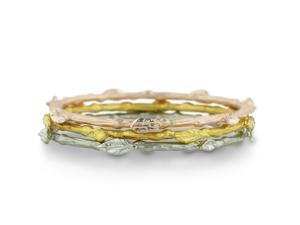 Bohemian Designer Leaf Bangle Bracelet Set. Rose, Silver & Gold Tone Bohemian Designer Leaf Bangle Bracelet Set. Rose, Silver & Gold Tone