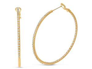 SuperJeweler A01180 Gold Cubic Zirconia Hoop Earrings - 2 Inches SuperJeweler A01180 Gold Cubic Zirconia Hoop Earrings - 2 Inches