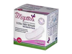 Natural Cotton Ultra Thin Winged Pads, Overnight, 10 Count, Maxim Hygiene Products Natural Cotton Ultra Thin Winged Pads, Overnight, 10 Count, Maxim Hygiene Products