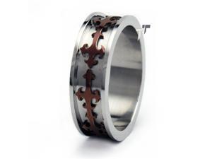 Stainless Steel Men's Ring w/ Brown Plated Cross Design Stainless Steel Men's Ring w/ Brown Plated Cross Design