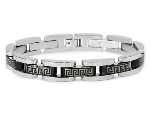 Tioneer Men's Two-Tone Laser Engraved Stainless Steel Link Bracelet Tioneer Men's Two-Tone Laser Engraved Stainless Steel Link Bracelet