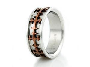 Stainless Steel Men's Ring w/ Brown Plated Cross Design Stainless Steel Men's Ring w/ Brown Plated Cross Design