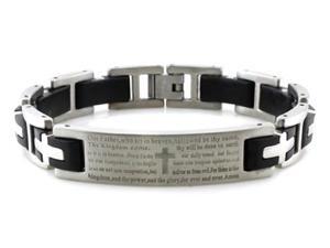 Stainless Steel Lord's Prayer ID Biker Bracelet w/ Black Rubber Links 8.5" Stainless Steel Lord's Prayer ID Biker Bracelet w/ Black Rubber Links 8.5"