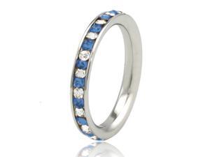 3mm Stainless Steel Eternity Blue Sapphire Color / Clear Crystal Stackable Ring 3mm Stainless Steel Eternity Blue Sapphire Color / Clear Crystal Stackable Ring
