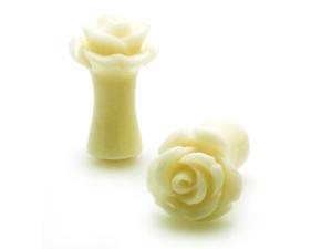 2g (6mm) Acrylic Tunnel White Rose Ear Plugs 2g (6mm) Acrylic Tunnel White Rose Ear Plugs