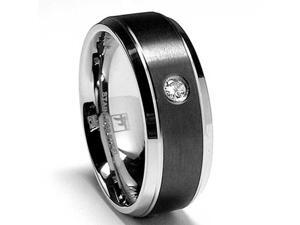 8MM Black Stainless Steel Ring Wedding Band with CZ 8MM Black Stainless Steel Ring Wedding Band with CZ