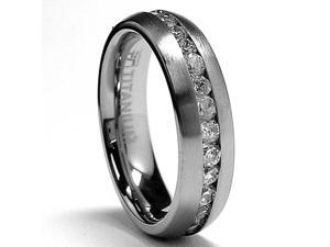 5MM Matte Finish Eternity Titanium ring wedding band with Cubic Zirconia 5MM Matte Finish Eternity Titanium ring wedding band with Cubic Zirconia