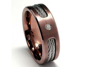 Chocolate Titanium ring Wedding band with Stainless Steel Cables and CZ Chocolate Titanium ring Wedding band with Stainless Steel Cables and CZ