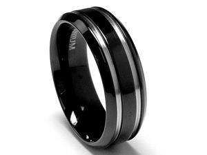 7 MM Black Titanium Ring Wedding Band with two Grooves 7 MM Black Titanium Ring Wedding Band with two Grooves