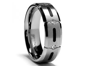 7MM Titanium Ring Wedding Band with Resin Inlay and 3 Stone CZ 7MM Titanium Ring Wedding Band with Resin Inlay and 3 Stone CZ