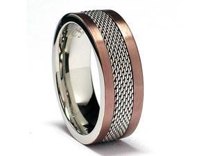 8MM Chocolate Stainless Steel Ring with Mesh Inlay 8MM Chocolate Stainless Steel Ring with Mesh Inlay