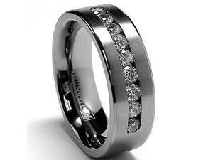 8 MM Men's Titanium ring wedding band with 9 large Channel Set CZ 8 MM Men's Titanium ring wedding band with 9 large Channel Set CZ